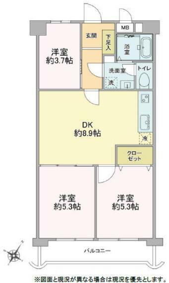 5階部分54.00m2南東向き3DK