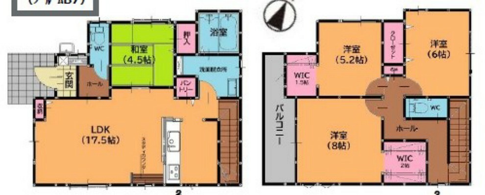 間取り図 1号棟:WICを2ヵ所に完備でお部屋を広々と使えるようになります！ リビングには作業スペースにぴったりなスタディカウンター付きです！