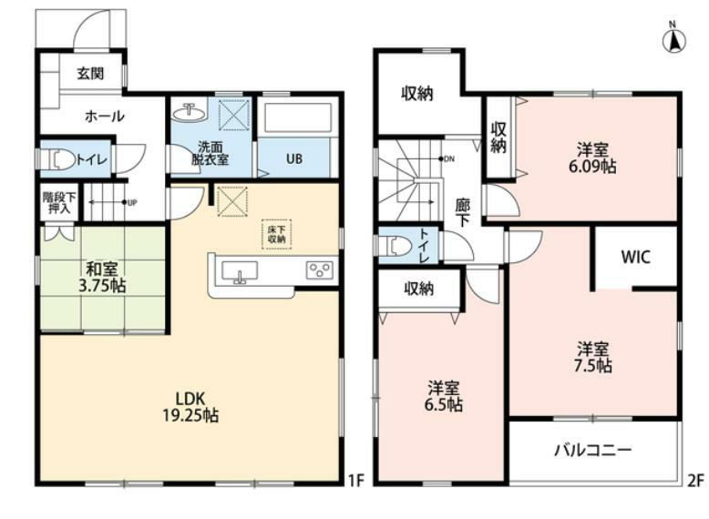 和室含む4LDK＆S。1階は広々19.25帖のLDKに3.75帖の和室が隣接＾＾2階は全居室ゆったり6帖以上＆独立収納付き＾＾