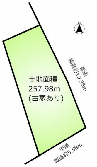 土地図面 土地面積257.98m2です。古家あり。