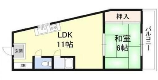 サンマンション新大阪(1LDK) 2階の間取り