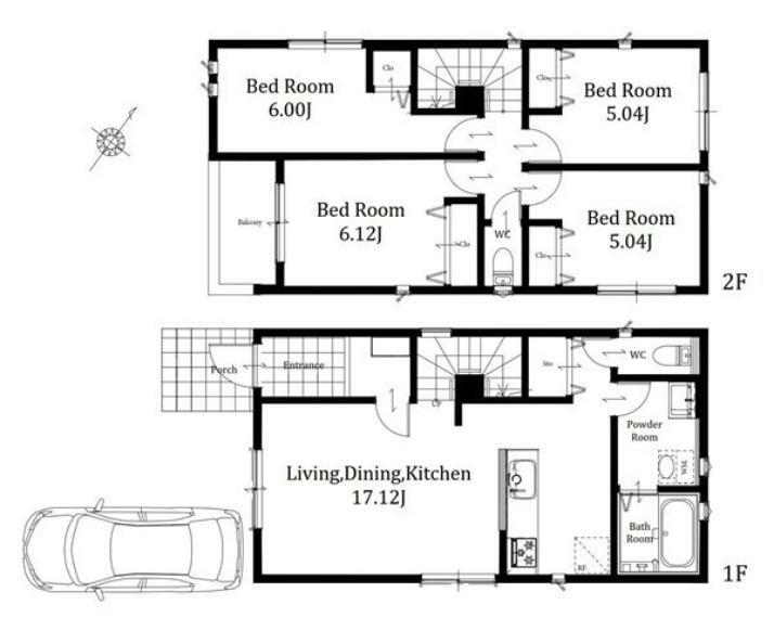間取り図 3号棟: 水回りを1階にまとめ暮らしやすい生活動線を意識した設計対面式キッチン採用でご家族との楽しい会話が目に浮かびますLDKは2面採光で風通しも良好です