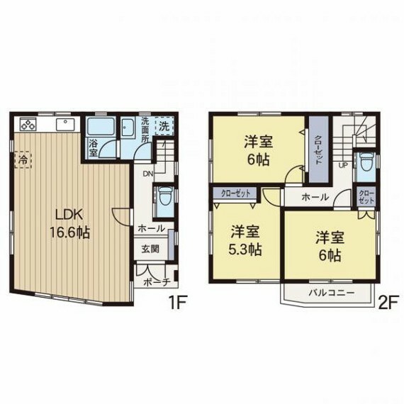 間取り図 3LDK、バルコニー付き