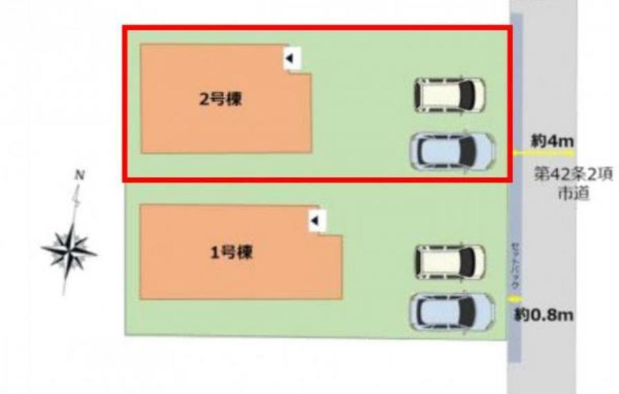 区画図 2号棟:配置図になります。並列2台駐車可能です。