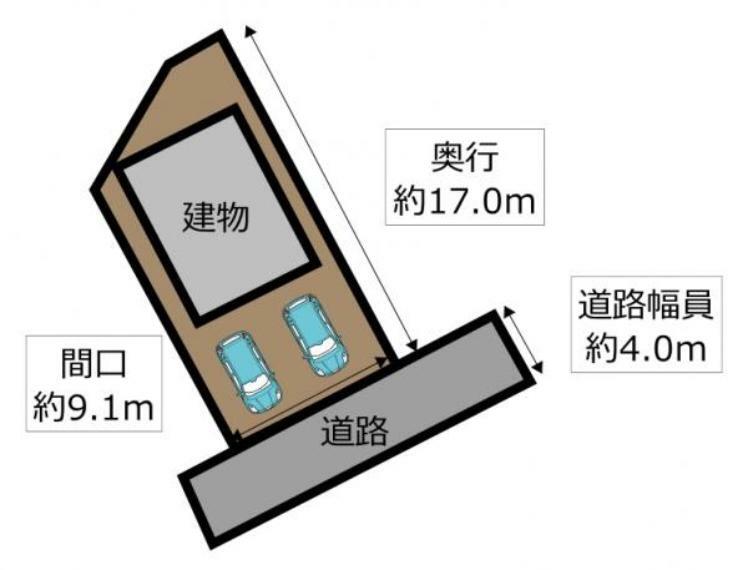 【区画図】駐車場拡張工事を行い、お車2台の駐車が可能になります。