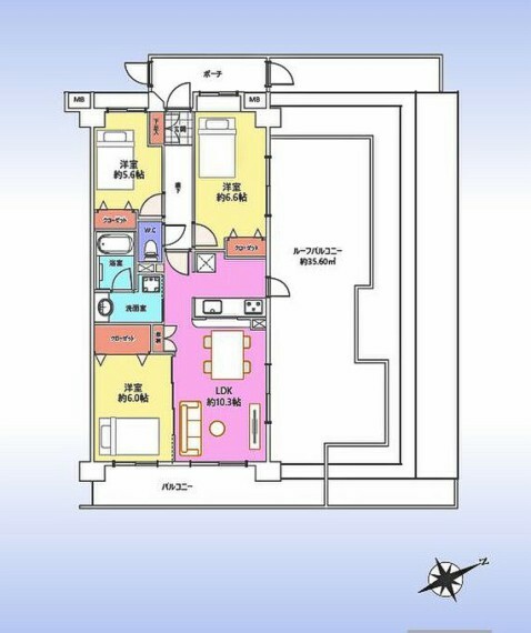 間取り図 南東＆北東角部屋の3LDK