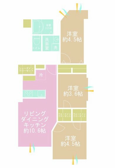 間取り図 3LDK、専有面積60.92m2、バルコニー面積2.63m2