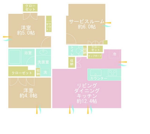 間取り図 2LDK＋S（納戸）、専有面積63.5m2