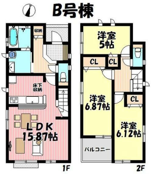 間取り図 3LDK リビング15.87帖