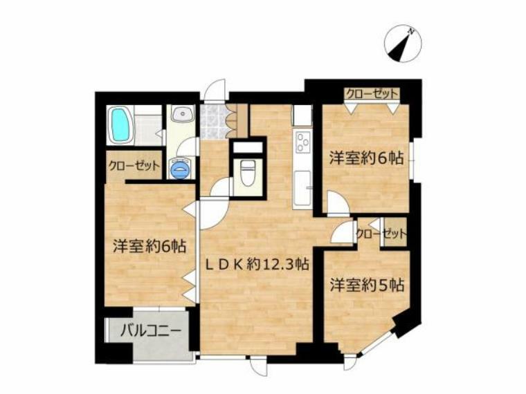 間取り図 【リフォーム後間取り図】3LDK。各居室収納あり。リビング横の和室は洋室に間取り変更します。