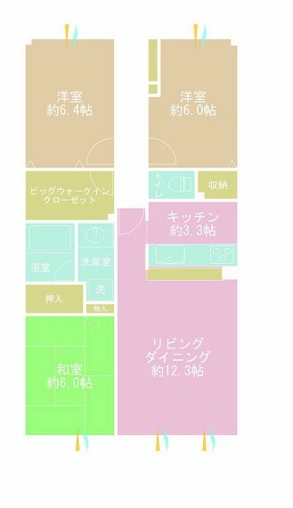 3LDK、専有面積77.53m2、バルコニー面積12.6m2