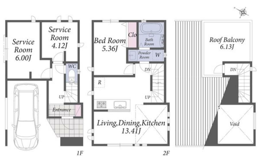 間取り図 2号棟: ご家族の集まるLDKは対面式キッチンを採用食洗機や浴室乾燥機等の暮らしを豊かにする設備が充実6.1畳のルーフバルコニーは家庭菜園など趣味のスペースとしてもお楽しみ頂けます