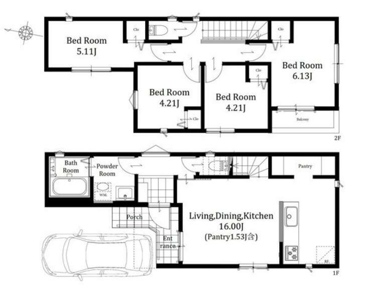 間取り図 8号棟: 全居室収納に加えキッチンにはパントリーが備え付けられており収納豊富な新邸ですお料理をしながらご家族との会話を楽しめる対面式キッチンを採用しています