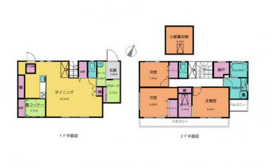 間取り図 2階に水回りとLDKは配置。奥様の家事もはかどりそうです