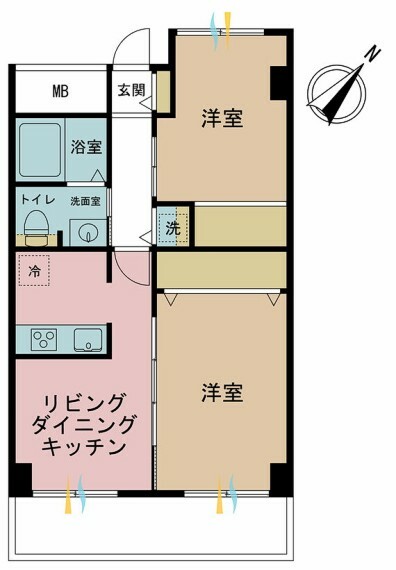 間取り図 2LDK、専有面積47.1m2