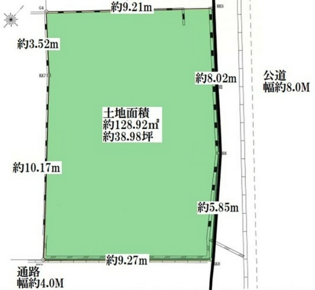 土地図面 約38坪の整形地。カースペースを2台設置したり、お庭を造ったりと、お家時間が楽しくなるお住まいを実現しませんか。