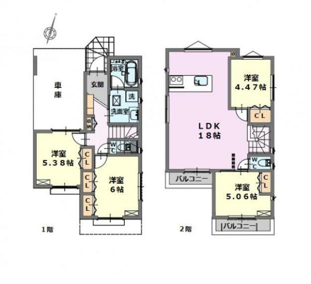 間取り図 ■建物面積:104.12平米の2階建て4LDK＋車庫付き新築戸建