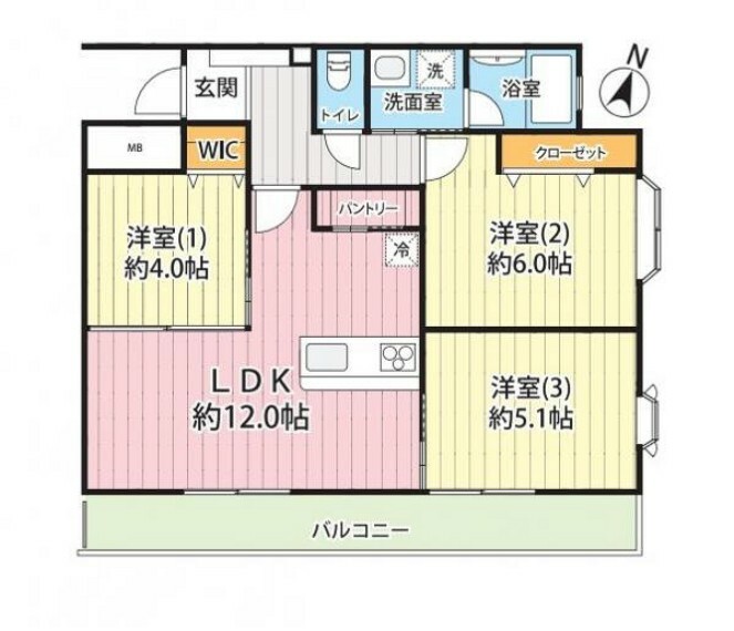 【間取り図:3LDK】便利なパントリーやあったら嬉しいWICなど収納豊富な間取りになっております