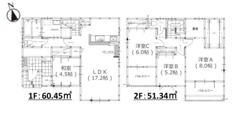 間取り図 全居室収納付きで便利です。