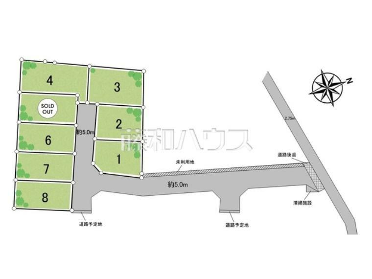 区画図 【8号地】全体区画図　【東大和市芋窪6丁目】