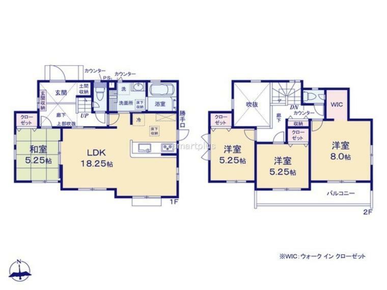 間取り図 ～収納豊富なプランを採用～ ・ウォークインクローゼットなど収納豊富なプランを採用。家の中がスッキリと片付きます。 ・今のお住まいと収納力をぜひ比較してみてください。