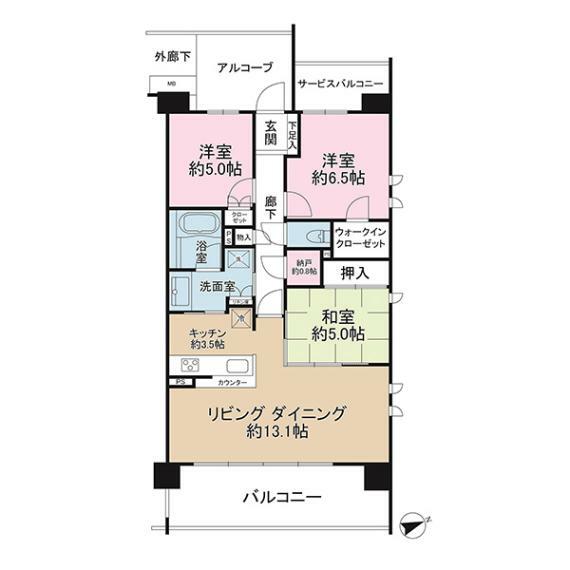 オーベル大船マークスコート(3LDK) 3階の間取り