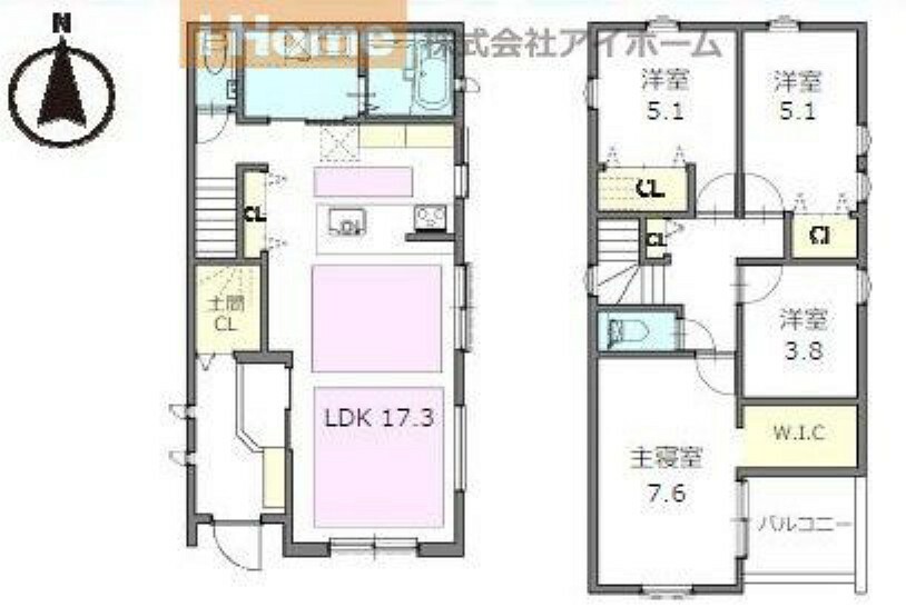 間取り図 カ-スペース2台有り、全居室洋室の4LDK。