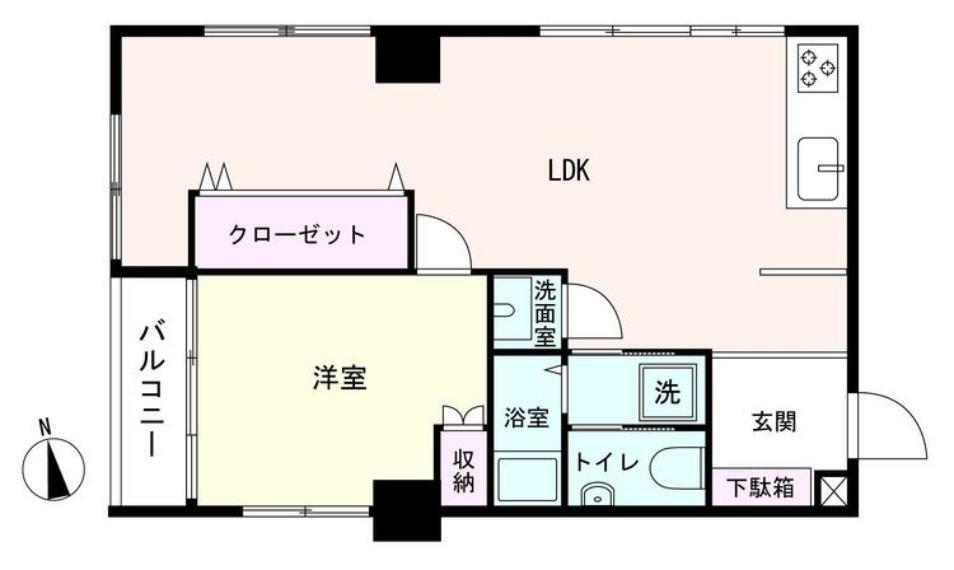 間取り図 1LDK/北・西・南の三方から採光が取れます。