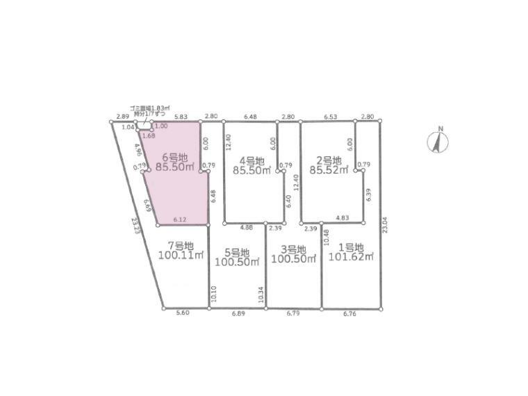 土地図面 幅広道路に面した85.50m2の売地です。