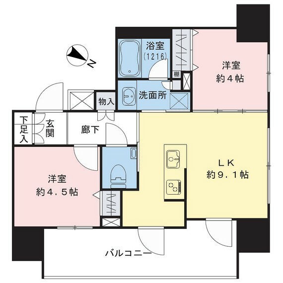 間取り図 隣室の生活音などが気になり辛い角住戸2LK。大切なペットと暮らせるお住まいです。