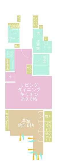 1LDK、専有面積40平米、バルコニー面積3.74平米