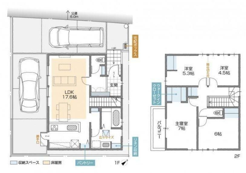 間取り図 3LDK WIC、パントリーや廊下など収納豊富です ご家族の成長に合わせて2部屋に間仕切り可能な居室 リビング階段で家族の様子も分かります