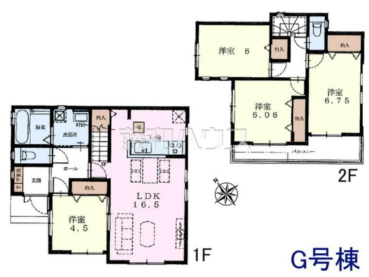 間取り図 G号棟　間取図　各居室にはクローゼットを完備し、家具を置くスペースが確保しやすい設計がされております。【日野市新町5丁目】