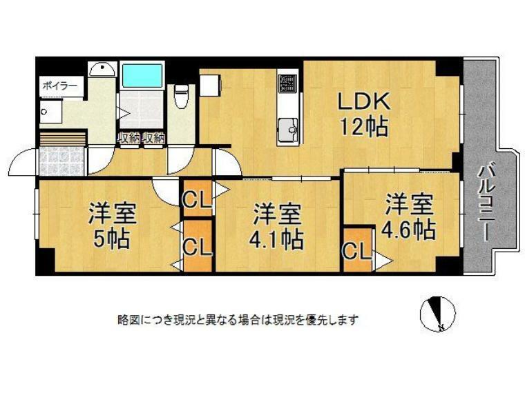 間取り図 各居室収納スペース付きの3LDK！