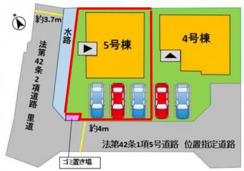 区画図 5号棟:配置図になります。並列3台駐車可能です。