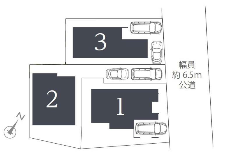 区画図 「青葉区田奈町」新築分譲2階建て全3棟です！　カースペース2台！