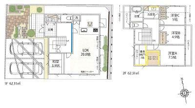 大型建物124m2・3LDK＋和室（3.9帖）＋書斎＋SIC＋WIC