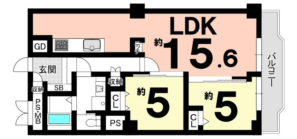 日商岩井朱雀マンション(2LDK) 9階の間取り