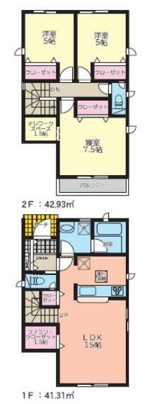 間取り図 3号棟:リビング階段で家族が集まりやすい間取り！寝室は7.5帖の広々空間です。