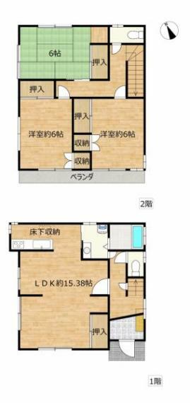 間取り図 【間取り図】3LDKのお家。1階和室をリビングに間取り変更いたします。