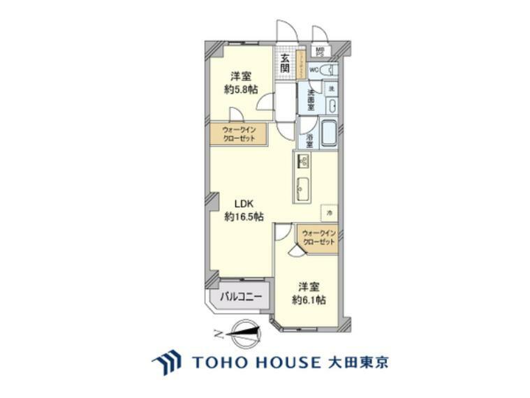 間取り図 2LDK、専有面積62.16m2、バルコニー面積3.67m2