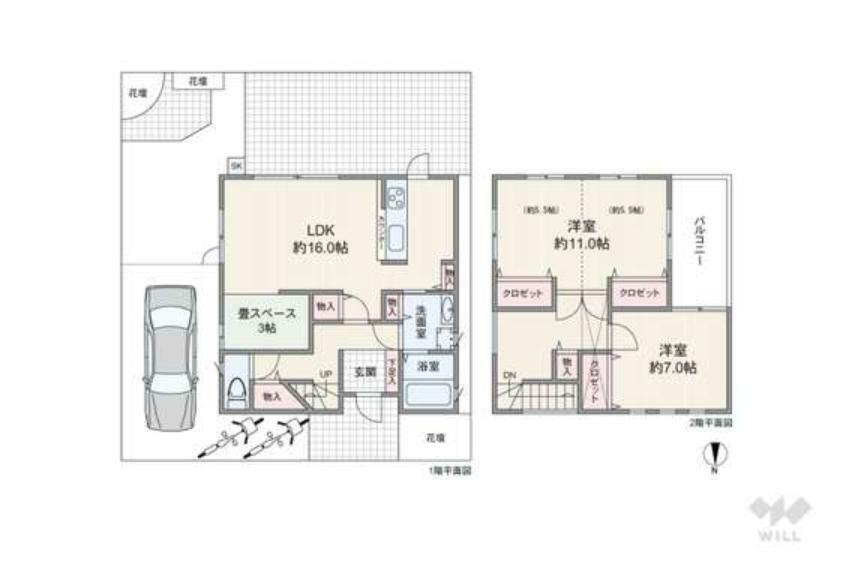 間取り図 間取りは延床面積95.58平米の2LDK。