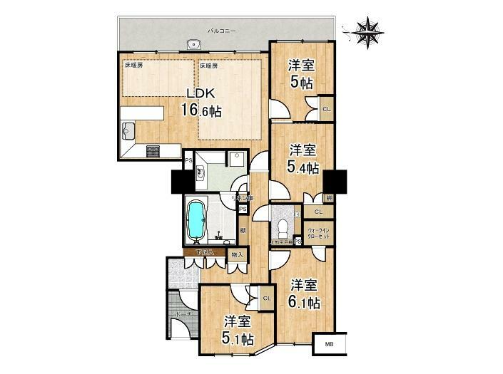 間取り図 【担当のココがオススメ！】 ・22階建て、20階部分！眺望良好です！ ・角住戸につき陽当たり、通風良好！ ・86平米超・広々4LDK！各居室ゆとりがあるプラン！ ・大切なペット飼育可能（規約有） ・床暖房やスロップシンクなど仕様設備も充実！ ・ウォークインクローゼットをはじめ、室内の随所に収納スペース充実 ・プライバシー性に配慮した専用ポーチ付き