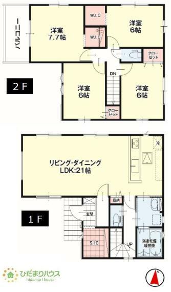 間取り図 2階に4部屋あるので、パパの書斎やママの趣味の部屋も実現可能です（^O^）