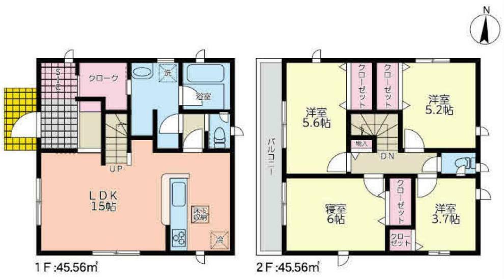 間取り図 全居室収納付きで便利です。