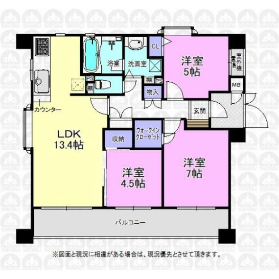 間取り図 南西面3部屋ワイドスパンの明るい3LDK！/主寝室にはウォークインクローゼット/9階部分で眺望良好