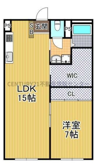 間取り図 1LDKの間取りでお一人でお住まいの方にもオススメ！WICもある為、収納スペースも確保出来ます！