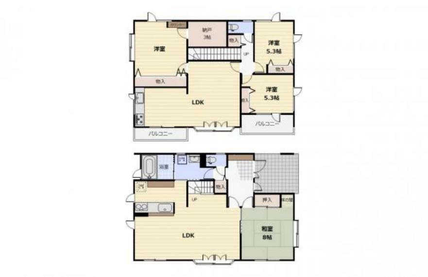 間取り図 【2世帯住宅】1階、2階それぞれにLDKを設けることで、生活リズムの違う世帯でも気兼ねなく生活できます。