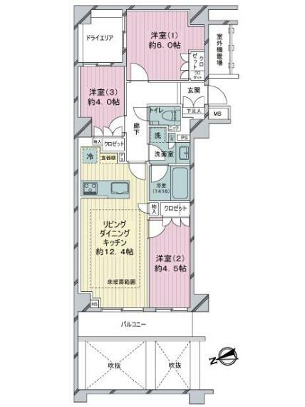 オープンレジデンシア中野坂上テラス(3LDK) B1階の間取り