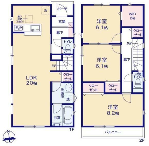 間取り図 南向きに広いバルコニーあり。 主寝室は8.2帖あり ～大きなベットも置けますね